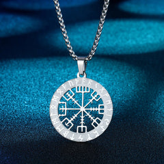 CHENGXUN Men's Necklace Rune Compass Vegvisir Stainless Steel Viking Runes and Dragons Pendant Retro Nordic Amulet Jewelery Gift