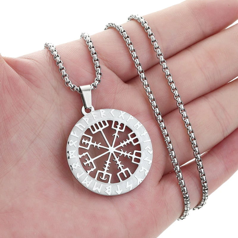 CHENGXUN Men's Necklace Rune Compass Vegvisir Stainless Steel Viking Runes and Dragons Pendant Retro Nordic Amulet Jewelery Gift