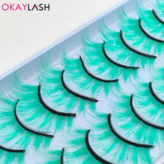 OKAYLASH 10pairs Red Brown Neon Green Purple Colored False Strip Eyelashes Fake Dramatic Cilias Lashes For Cos Play Party