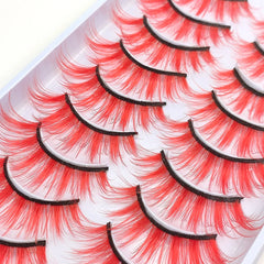 OKAYLASH 10pairs Red Brown Neon Green Purple Colored False Strip Eyelashes Fake Dramatic Cilias Lashes For Cos Play Party