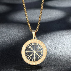 CHENGXUN Men's Necklace Rune Compass Vegvisir Stainless Steel Viking Runes and Dragons Pendant Retro Nordic Amulet Jewelery Gift