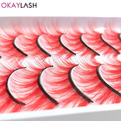 OKAYLASH 10pairs Red Brown Neon Green Purple Colored False Strip Eyelashes Fake Dramatic Cilias Lashes For Cos Play Party