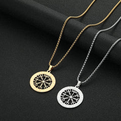 CHENGXUN Men's Necklace Rune Compass Vegvisir Stainless Steel Viking Runes and Dragons Pendant Retro Nordic Amulet Jewelery Gift