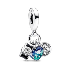 New Silver Color Camera Globe & Compass Dangle Charm Fit Original Pandora Bracelet & Necklace Women DIY Jewelery Gift