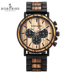 BOBO BIRD Wooden Watch Men erkek kol saati Luxury Stylish Wood Timepieces Chronograph Military Quartz Watches Custom Wood Gift