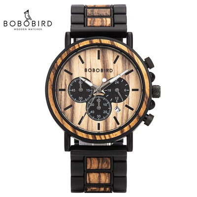 BOBO BIRD Wooden Watch Men erkek kol saati Luxury Stylish Wood Timepieces Chronograph Military Quartz Watches Custom Wood Gift