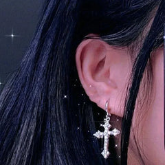 Korean Sliver Color Z Ircon Cross-Shape Drop Earrings for Women Men Punk Hip Hop Crystal Pendant Earrings Party Jewelery Gifts